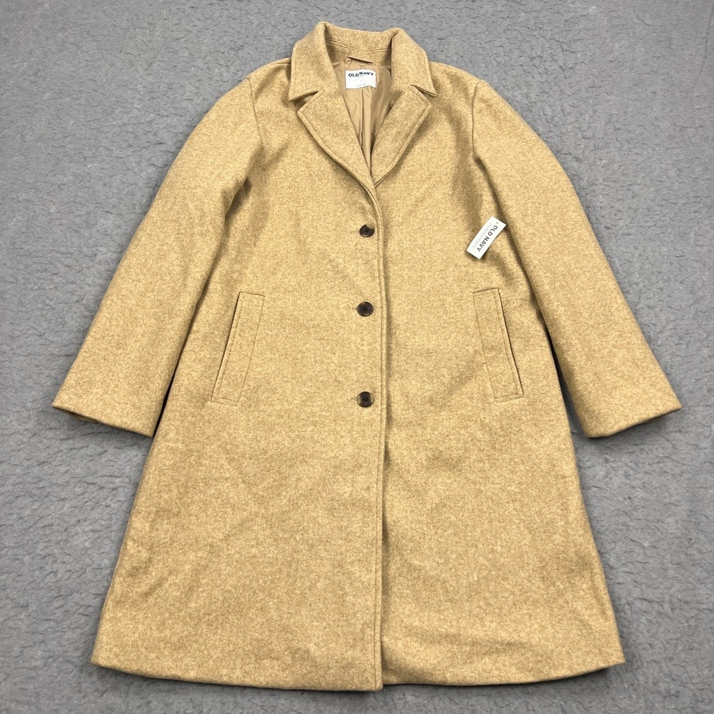 NEW Old Navy Car Coat Womens Large Camel Long Button Front Collar‎ Trench Jacket